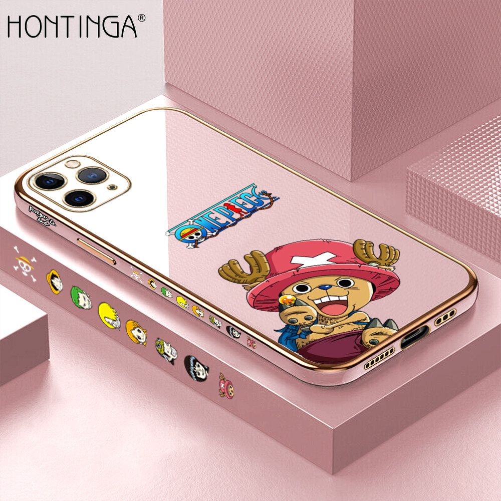Hontinga for iPhone 11 Pro Back Cover + Free Lanyard Luxury 6D Plating Cute Cartoon Choba Side Pattern Case Soft Silicone Square Mobile Cover