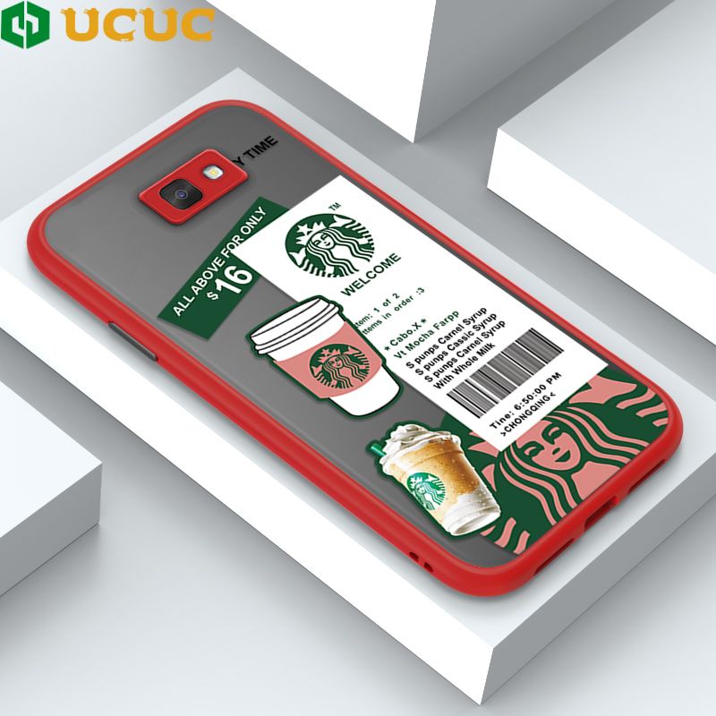 UCUC for Samsung Galaxy J7 Prime Back Cover Fashion Sticker Frosted Transparent Hard Phone Case Thin Shockproof Full Cover Camera Protect Case