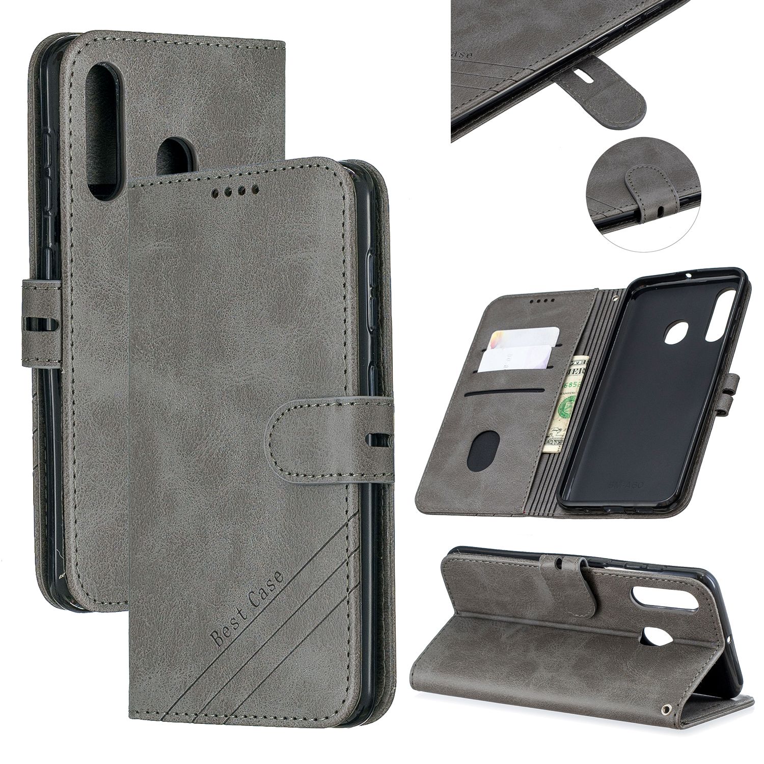 Yfashion For  0-M40 Denim Pattern Solid Color Flip Wallet PU Leather Protective Phone Case with Buckle & Bracket
