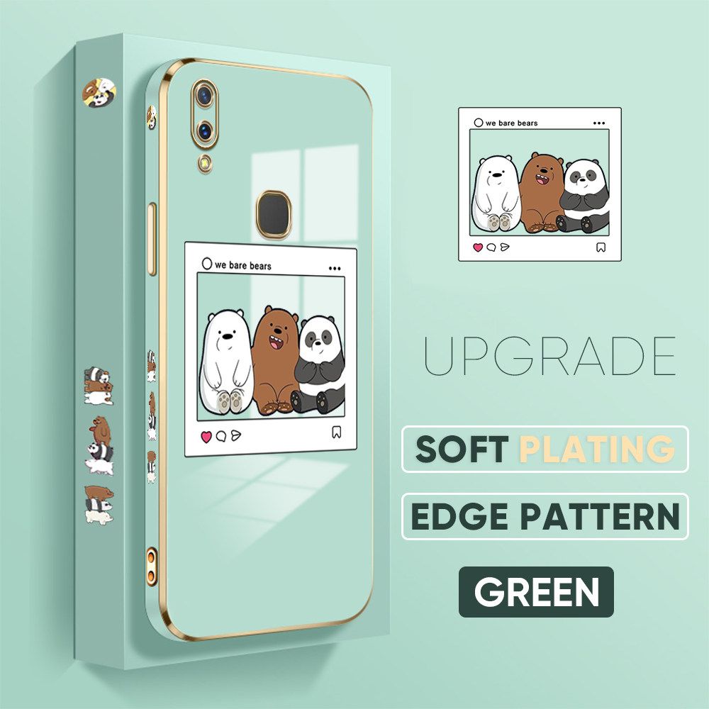 TA for Vivo V9 Z1 Z1I Back Cover + Free Lanyard Bears Group Photo Luxury 6D Plating Case Side Pattern Soft Silicone Square Phone Cases