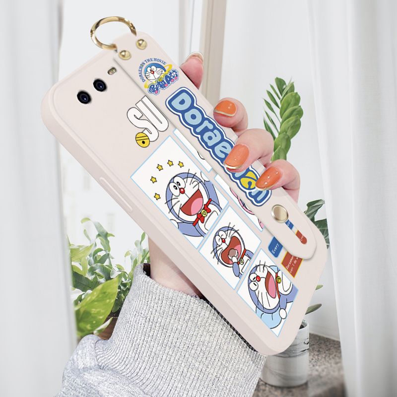 Jizetin for Huawei P10 Plus Wrist Strap Case Creative Cartoon Doraemon's Daily Life Cover Ultra Thin Anti Fall Liquid Silicone Phone Case