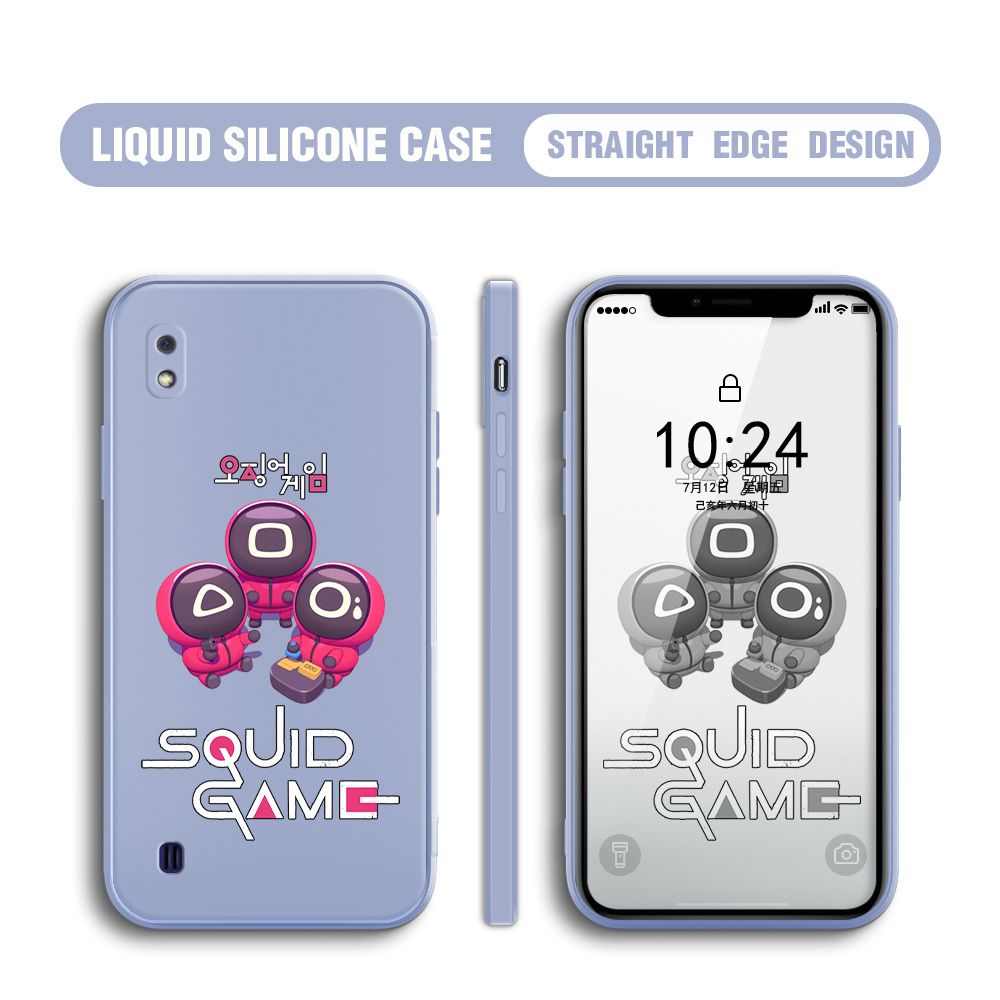 Jizetin for Samsung Galaxy A10 Case Cute Cartoon Cute Squid Character Phone Cover Square Liquid Silicone Shockproof Phone Protective Case