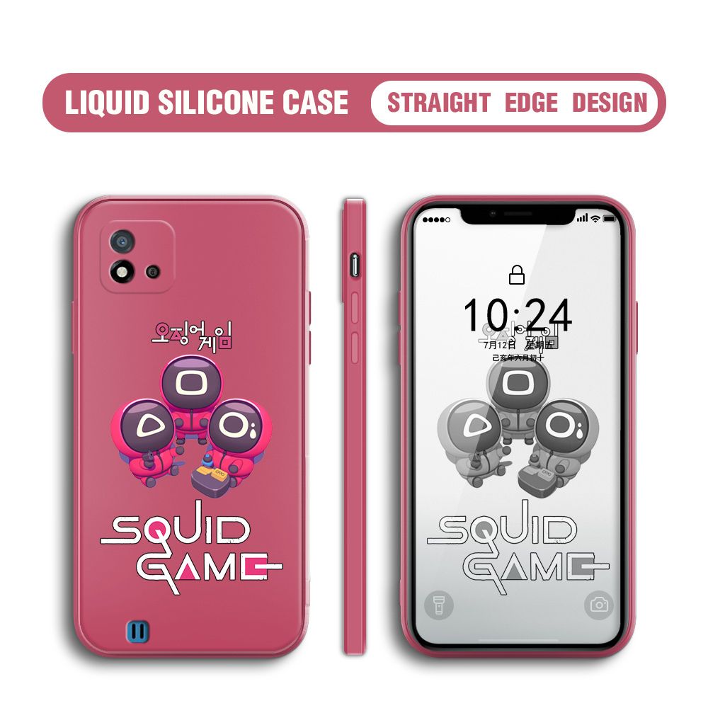 Jizetin for Realme C11 2021 / C20 / C20A Case Cute Cartoon Cute Squid Character Phone Cover Square Liquid Silicone Shockproof Phone Protective Case
