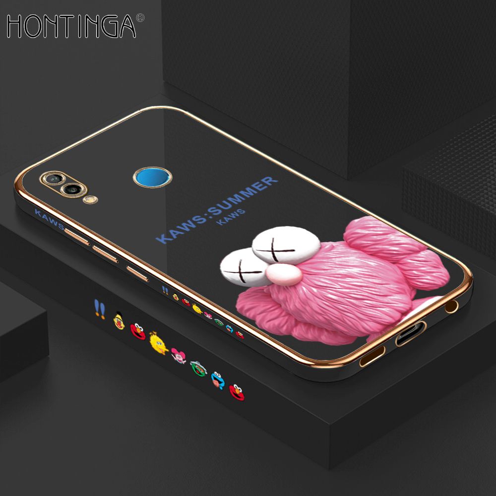 Hontinga for Huawei Nova 3E Luxury 6D Plating Soft Casing Silicone Square Frame Phone Case Shiny Bling Back Cover Pink Doll Side Pattern Case