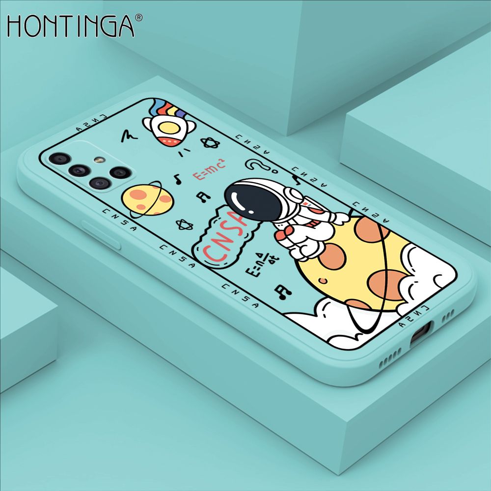 Hontinga for Samsung A71 Case Cartoon Astronauts Phone Case Phone Case Soft Square Edge Silicone Cases Full Lens Cover Shockproof Protection Cover