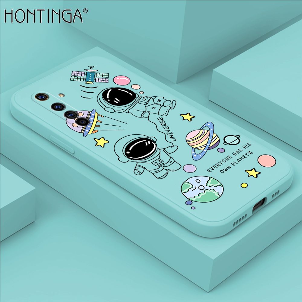Hontinga for Realme X50 Pro 5G Case Fashion Earth Planet Astronaut Phone Case Soft Square Edge Silicone Cases Full Lens Cover Shockproof Protection Cover