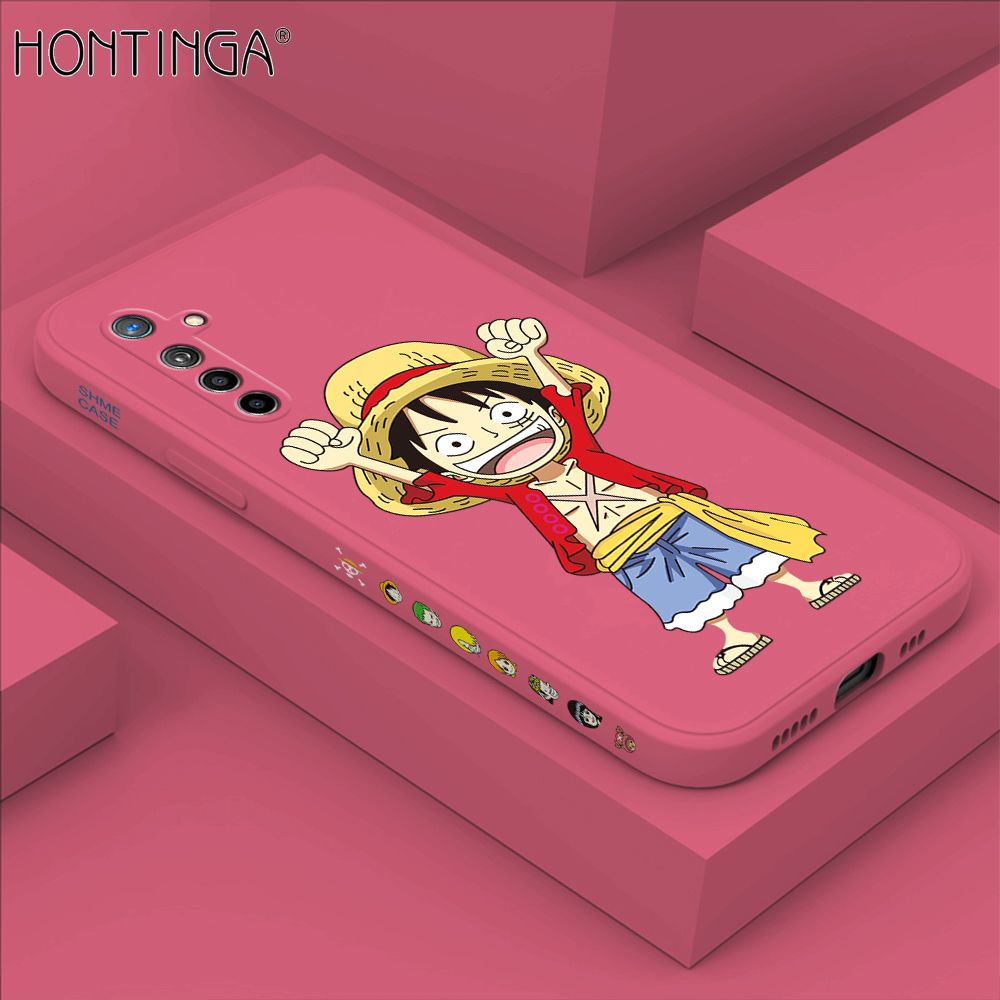 Hontinga for Realme X2 / XT / OPPO K5 Case Side Design Anime Cartoon Luffy Back Cover Soft Square Edge Pattern Liquid Silicone Trend Phone Cases