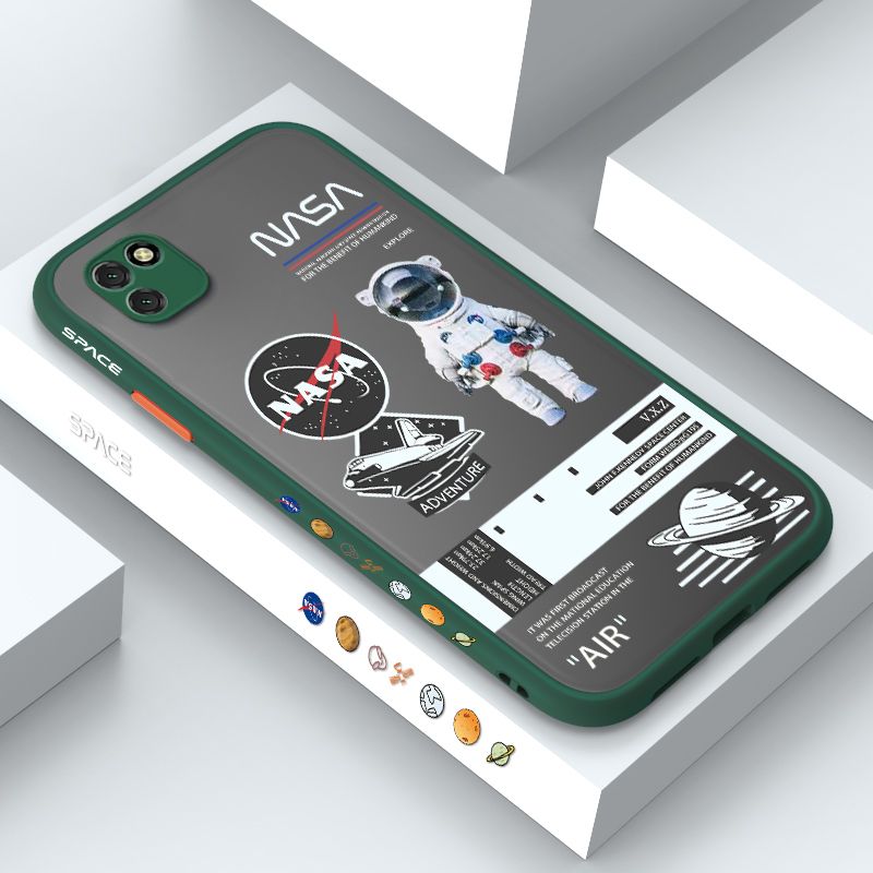 ZeroQiQi for Huawei Y5P Case Creative Cartoon Astronaut Side Printed Pattern Design Phone Cover Frosted Transparent Ultra Thin Protective Phone Case