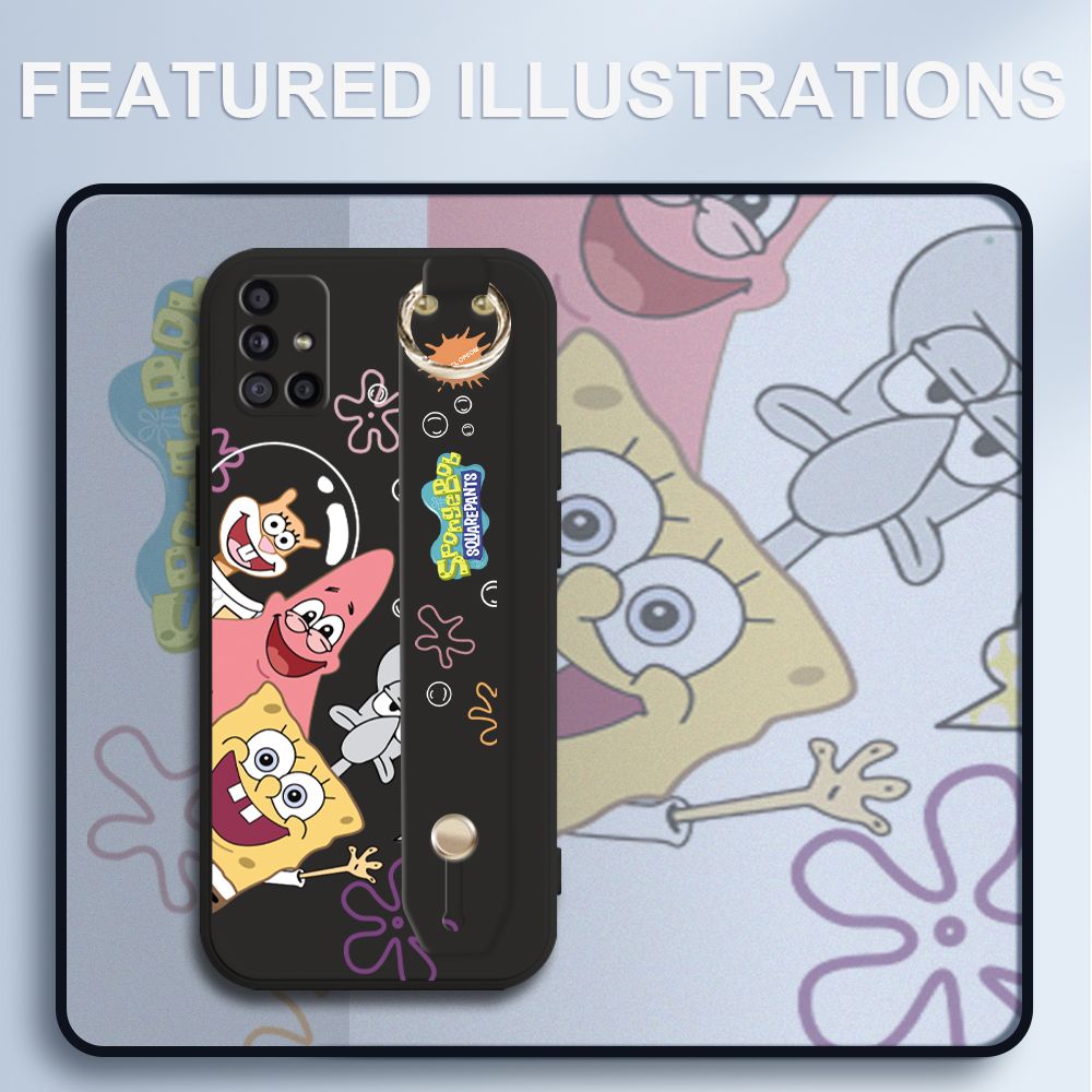 UCUC for Samsung Galaxy A51 Wrist Strap Case Funny Cartoon Sea Creatures Cover Ultra Thin Anti Fall Liquid Silicone Phone Case