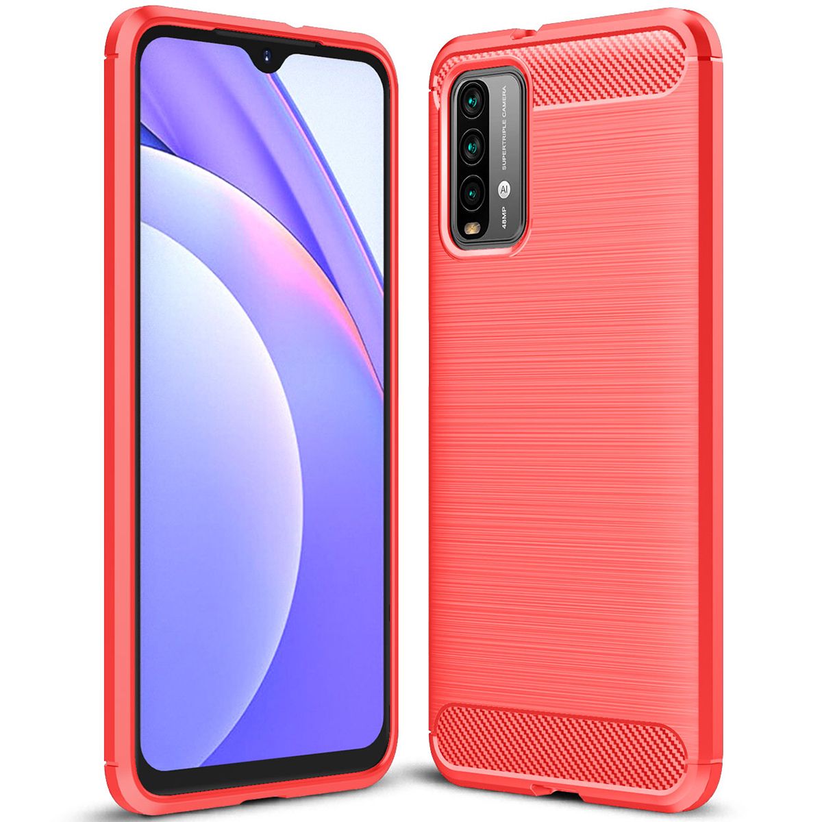 For Xiaomi Redmi 9T/Redmi 9 Power Carbon Fiber Skin Resilient TPU Shockproof Armor Protective Case Cover