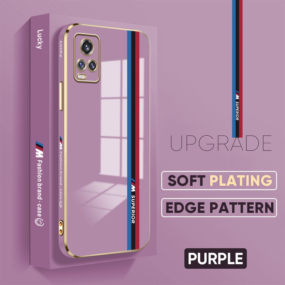 TA for Vivo V20 Pro Back Cover + Free Lanyard Track Sign Luxury 6D Plating Case Side Pattern Soft Silicone Square Phone Cases