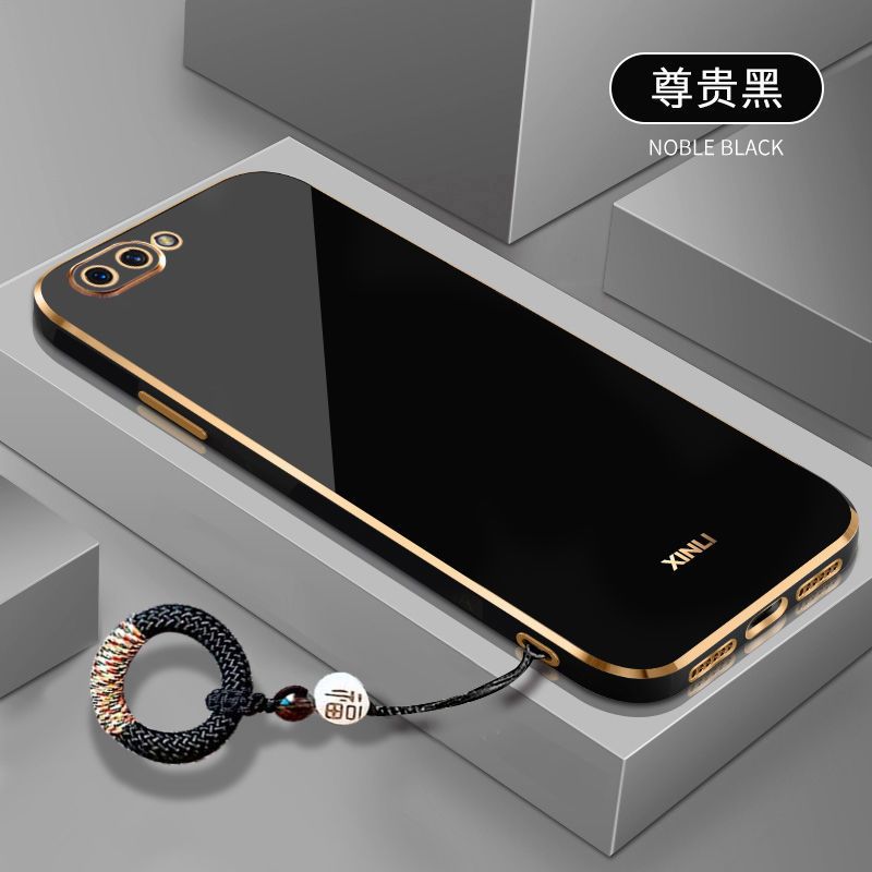 For OPPO A3s Back Cover with Non-Slip Rope Pull Ring Shiny Plating Square Bumper Protective Case Camera Lens Protection Soft Silicone Shockproof Mobile Phone Cases