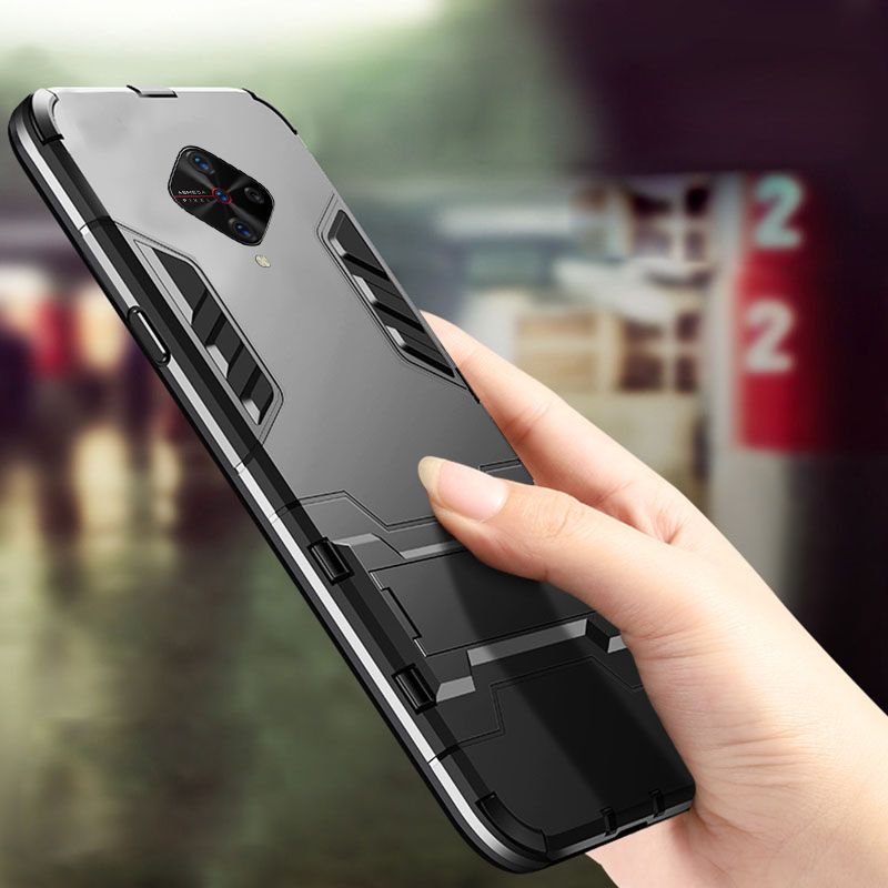 Biruiqu For VIVO S1 Pro Soft TPU+Hard PC Shockproof Slim Protective Case Cover with Kickstand