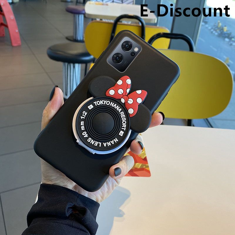 For OPPO Reno 7 Case Cute Cartoon Camera Stand Holder Silicone Soft Cases for OPPO Reno 7 Makeup Mirror Phone Cover Back Cover