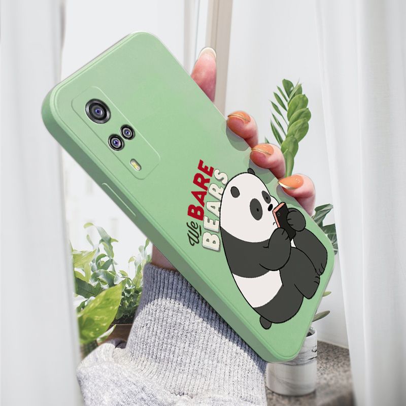 AMORVOR for Vivo Y51 2020/Y53S 4G/Vivo Y51S in Pakistan/Y51A 2021/Y31 2021 Back Cover Cartoon Cute Panda Side design Soft Case Liquid Silicone Phone Cases