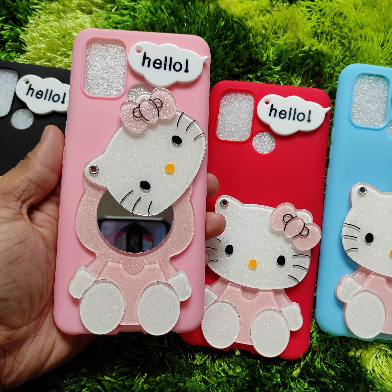 Realme 7i/C17 Hello Kitty Mirror Case for Ladies With Glittery Glass Doll