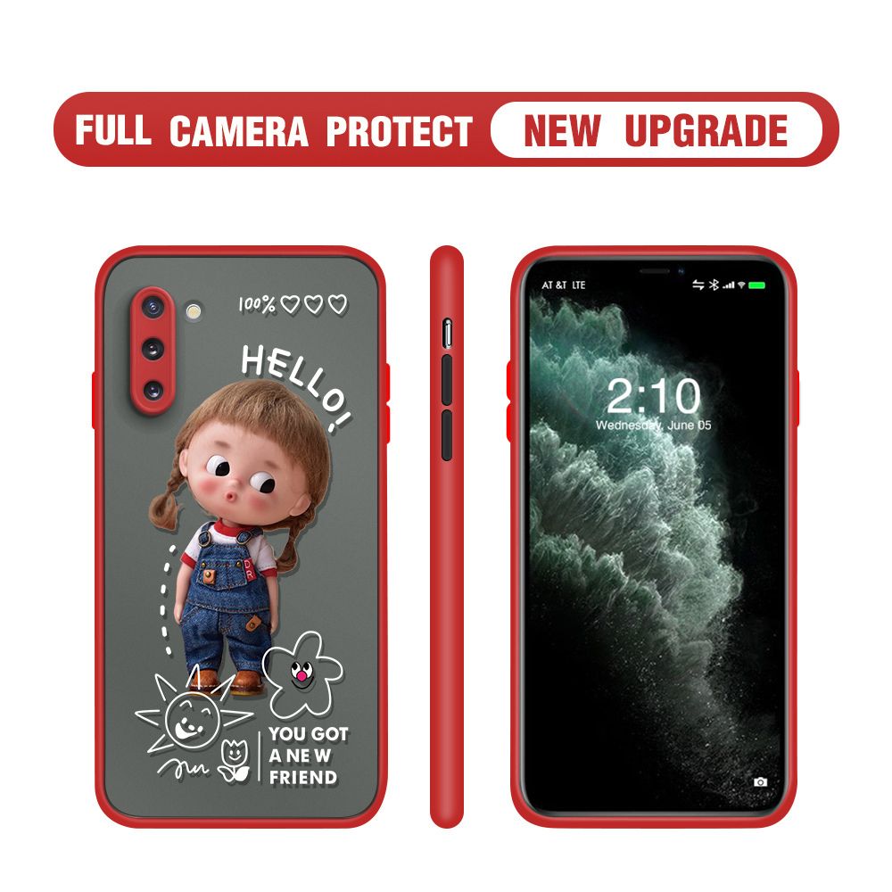 Hontinga for Samsung Note 10 Case Cute Cartoon Little Girl Cover Camera Shockproof Protection Case Edge Frosted Transparent Phone Cover