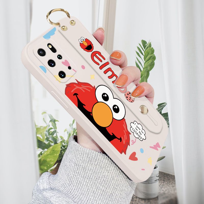 Jizetin for Samsung Galaxy S20 Plus Wrist Strap Case Creative Cartoon Red Haired Monster Cover Ultra Thin Anti Fall Liquid Silicone Phone Case