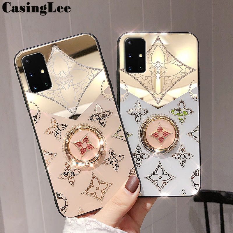 CasingLee For Galaxy A51 case Navigation Magnetic Ring Holder Luxury Diamond clover Mirror Back  Cover Samsung Galaxy A51 Phone cases cover Luxury with Lanyard