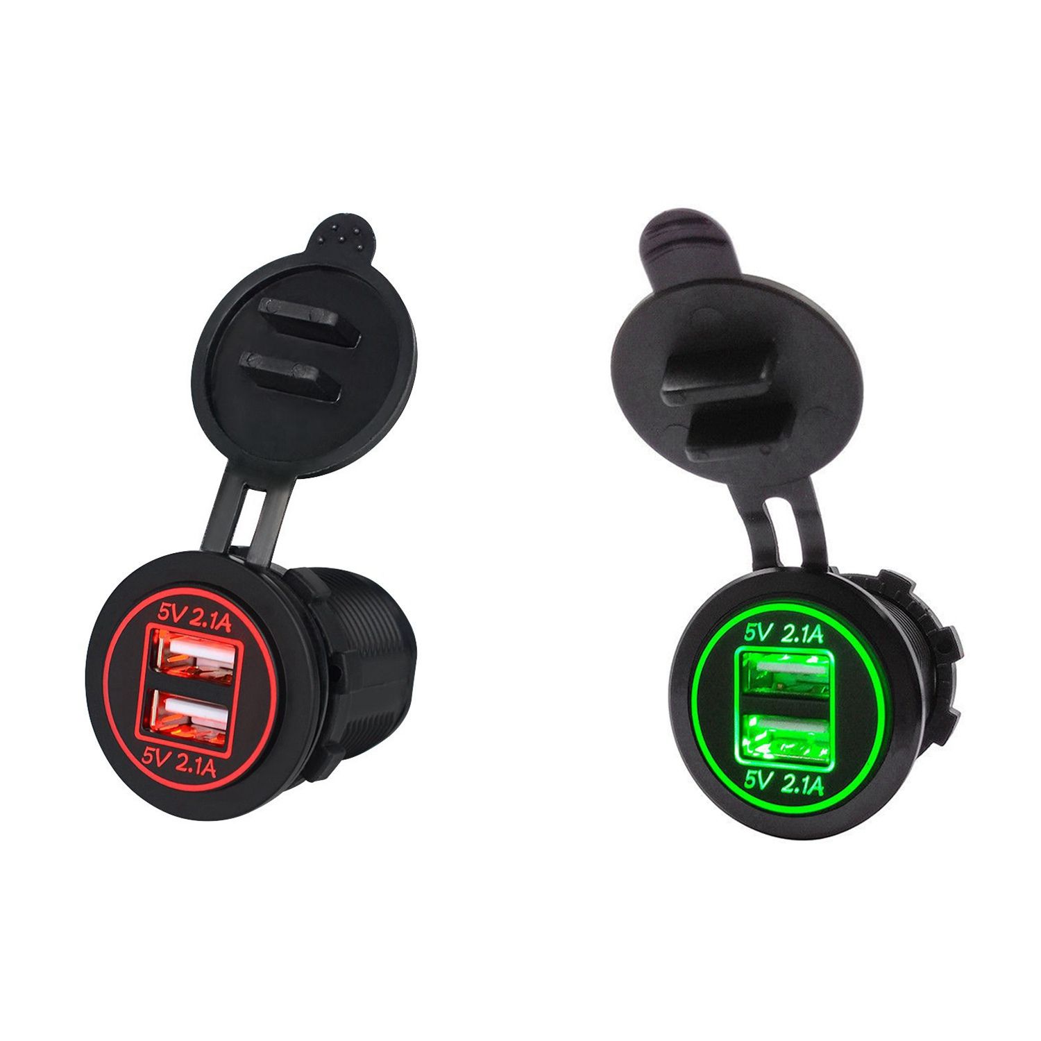 2x 5V 4.2A Dual 2USB Charger Socket Adapter  Outlet for 12V 24V Car Motorcycle(Green&Red)
