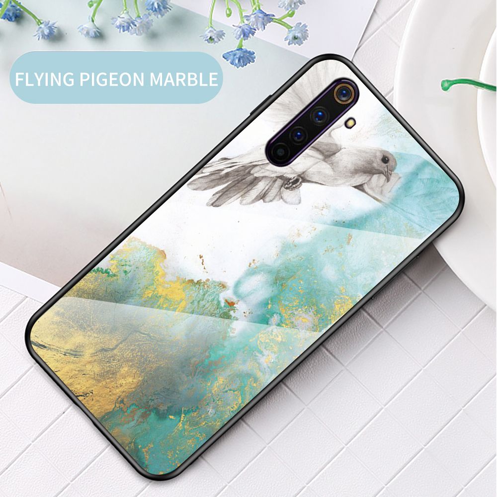 Case for Realme 6 Pro Tempered Glass Protective Layer on the Back and TPU Bumper Anti+shock Shock Absorption Protective Cover