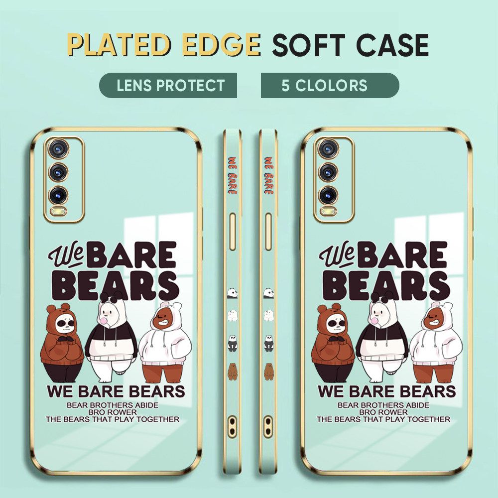 Luxury 6D Plating Case for Vivo Y20S Phone Cases Cute Cartoon Anime Bears Side Print Soft Silicone Square Back Cover