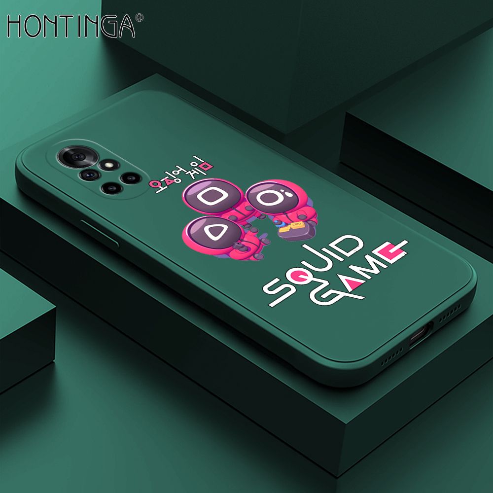 Hontinga for Huawei Nova 8 Pro Case Cute Cartoon Cute Squid Character Phone Cover Square Liquid Silicone Shockproof Phone Protective Case