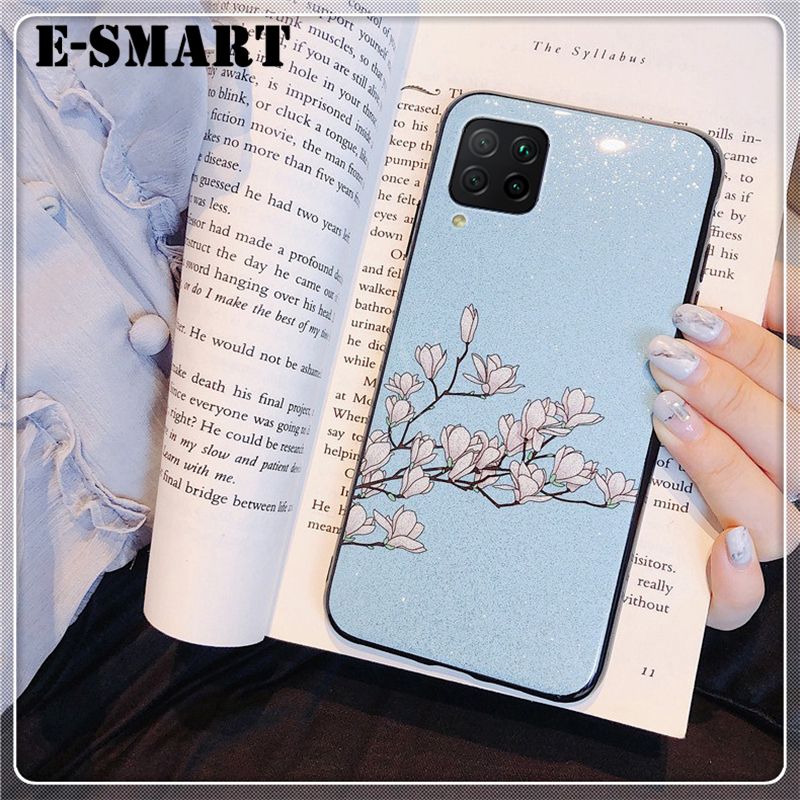 For Samsung Galaxy M33 5G Case Flowers Gardenia & Magnolia Bling Glitter Soft Silicone Protector Samsung M33 5G Back Cover