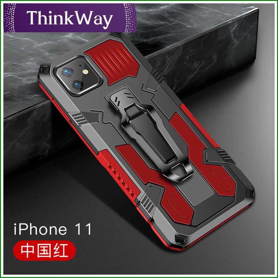 Anti-fall mecha comprehensive protective mobile phone case frosted protective mobile phone case with built-in bracket For iphone11 pro & iphone11 Pro Max
