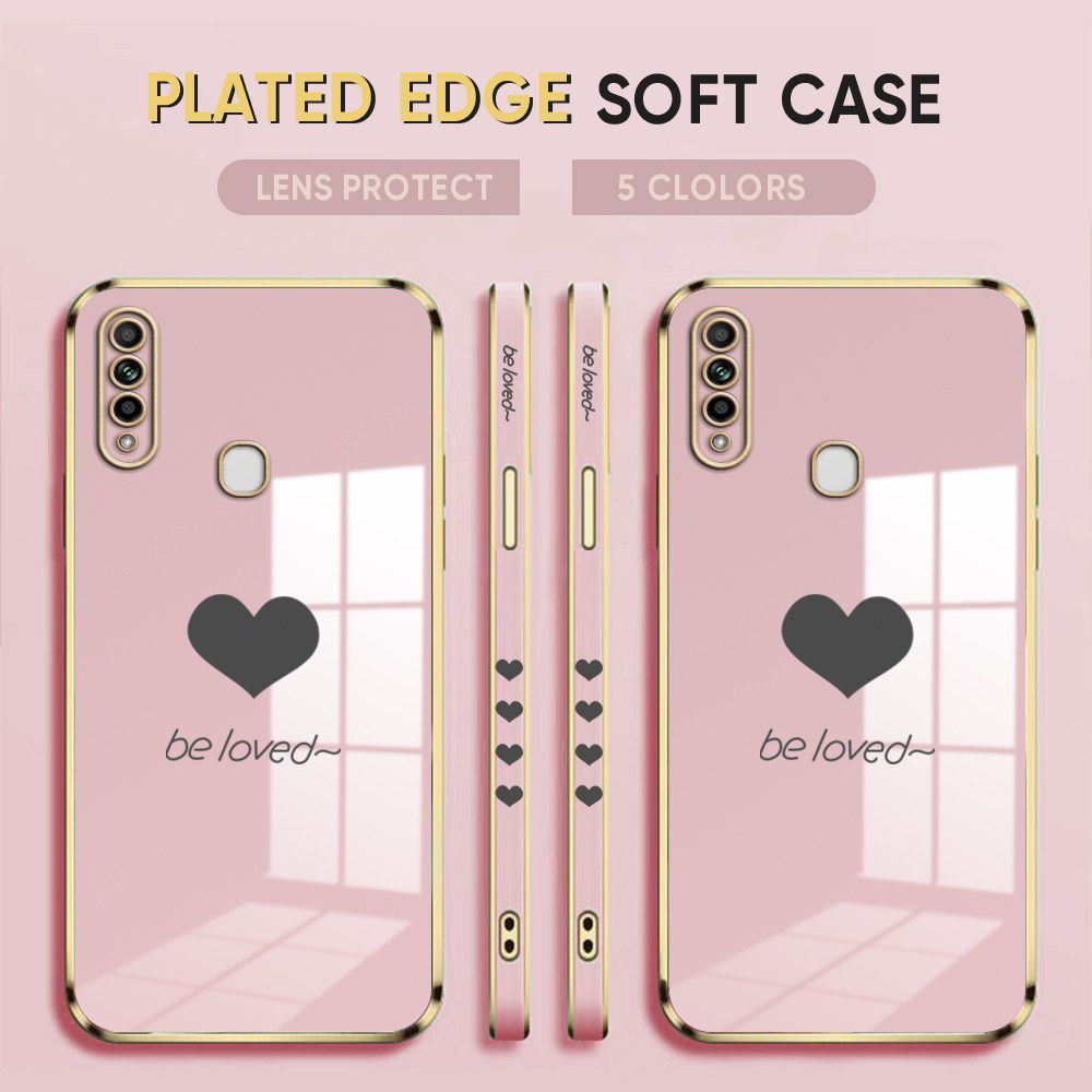 Luxury 6D Plating Case for OPPO A31 2020 Phone Cases Lover Heart Side Print Soft Silicone Square Back Cover