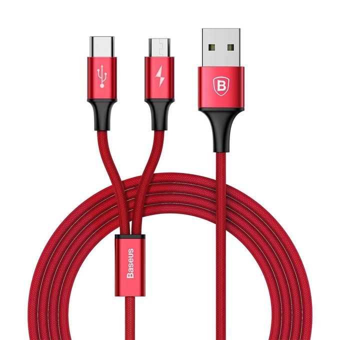 Rapid Series Micro USB and Type-C Charge Data Cable - Red