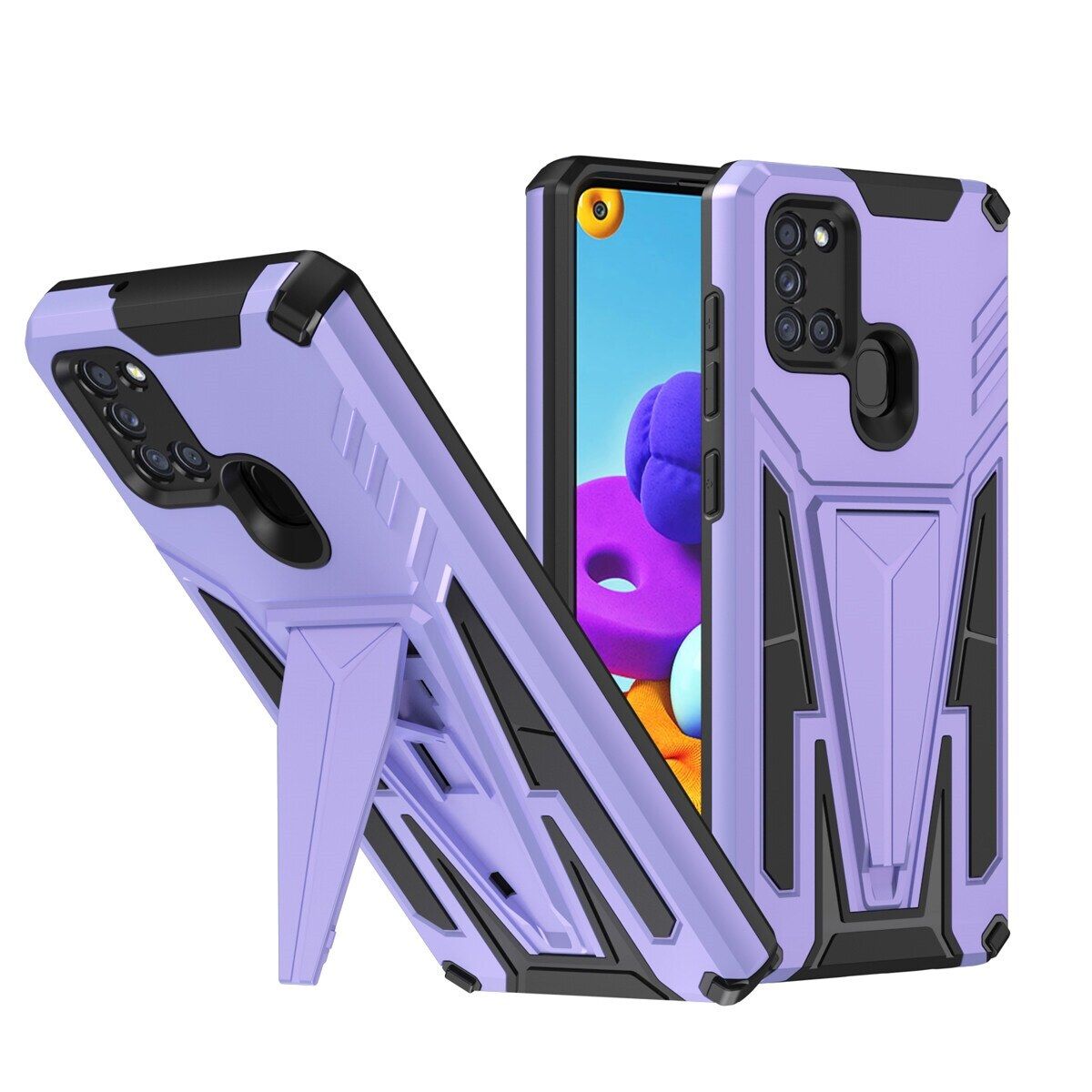 Case for Samsung Galaxy A21s Hard PC Soft TPU Bumper Shockproof Case Built-in Kickstand Compatible