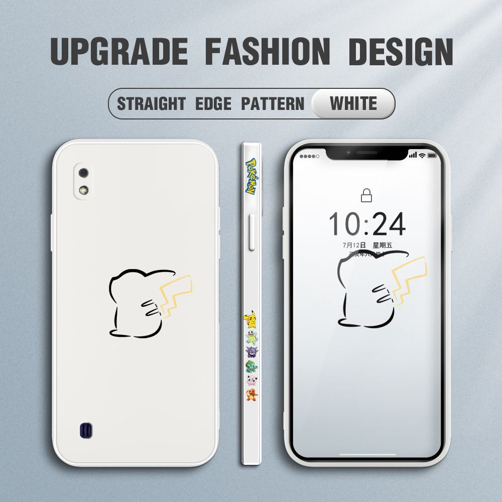 Jizetin for Samsung Galaxy A10 Case New Pikachu Pokémon Design Side Design Phone Case Square Edge Pattern Liquid Silicone Cases Full Cover Camera Soft Protection Case