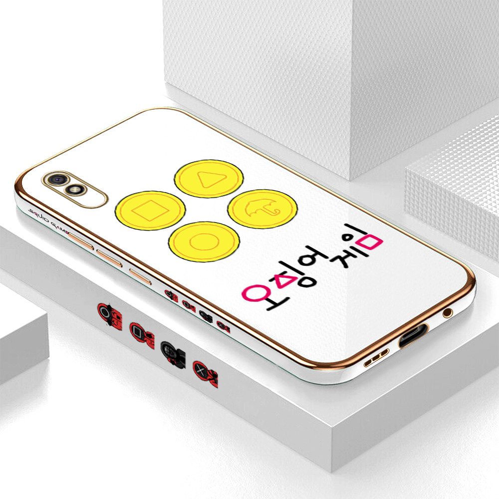Luxury 6D Plating Soft Casing Silicone Square Frame Phone Case For Redmi 9A Case Shiny Bling Back Cover Popular Game Patterns Square Edge Pattern Design Soft Case + Free Lanyard