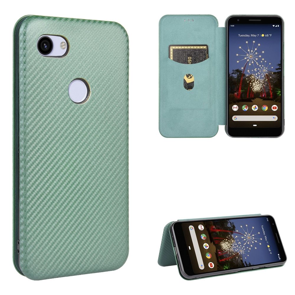 (Ready Stock)For Google Pixel 3a XL Carbon Fiber Texture Magnetic Horizontal Flip TPU + PC + PU Leather Case with Card Slot(Brown)