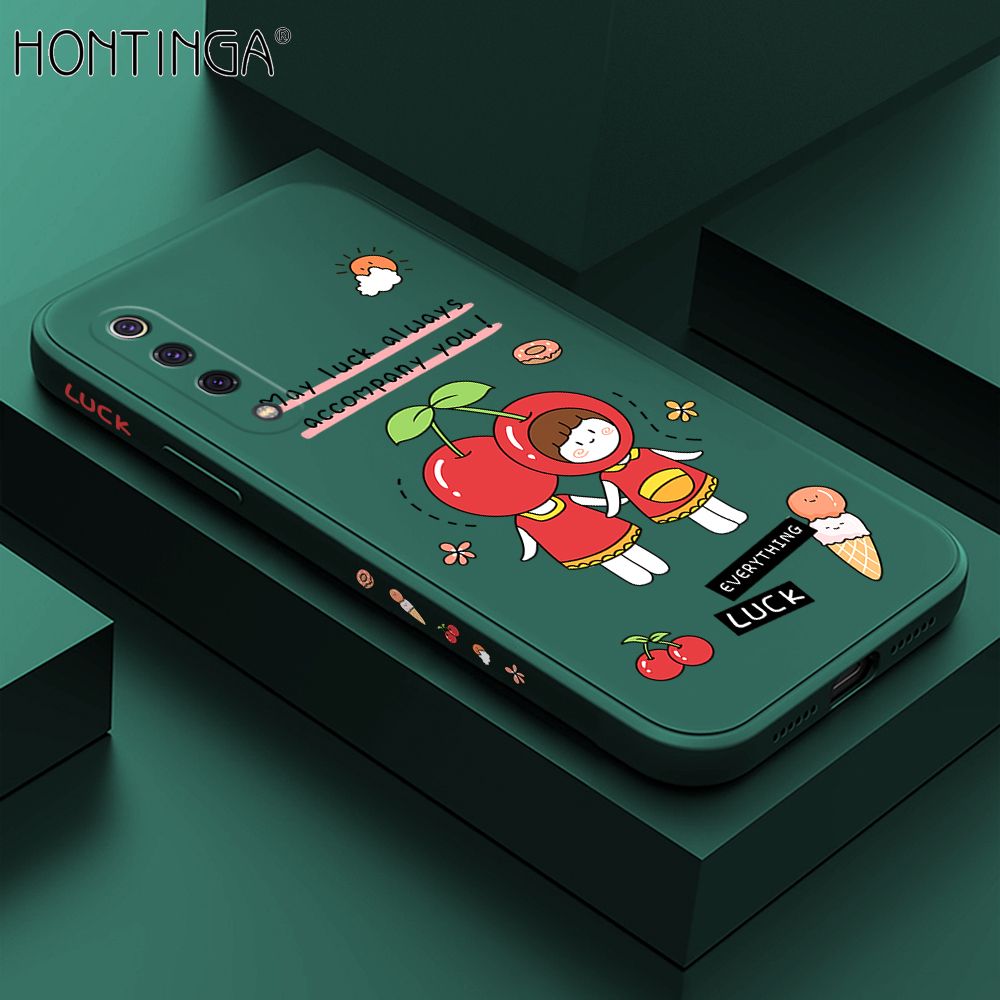 Hontinga for Xiaomi 9SE Case Side Design Cute Cherry Girl Back Cover Soft Square Edge Pattern Liquid Silicone Trend Phone Cases