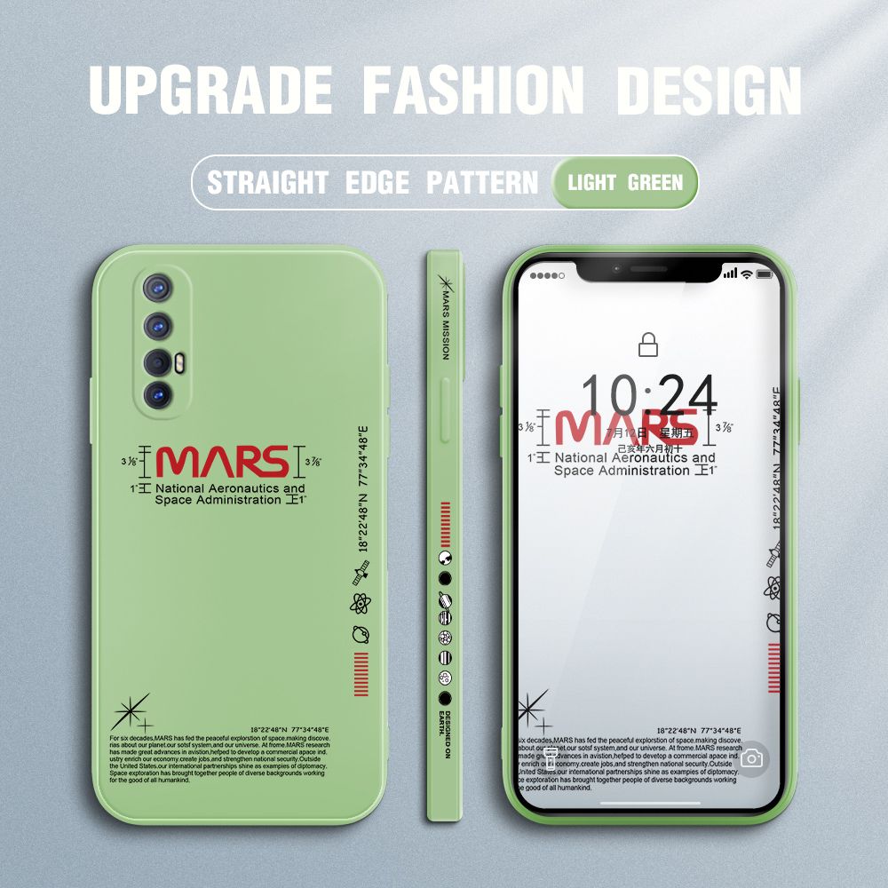 Jizetin for OPPO Reno3 Pro 5G Case New NASA Design Side Design Phone Case Square Edge Pattern Liquid Silicone Cases Full Cover Camera Soft Protection Case