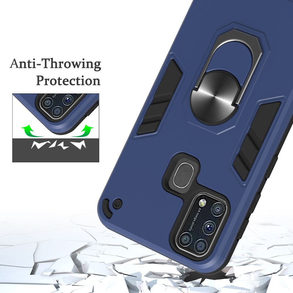 For Samsung Galaxy M31 Double-layer Warframe Series with 360 Degree Rotating Ring Ruggedized Shock Protective Case