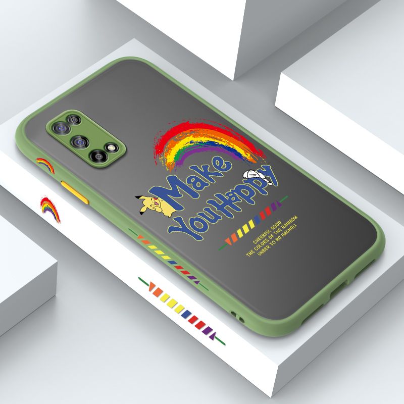 ZeroQiQi for Realme 7 5G Case Creative Cartoon Rainbow Pikachu Side Printing Cover Frosted Ultra Thin Protective Anti Fall Phone Case