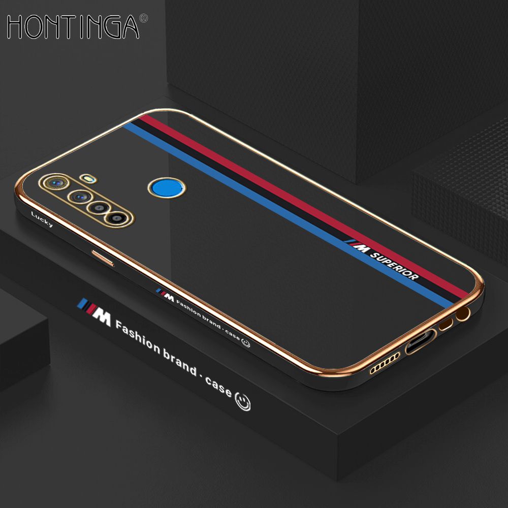 Hontinga for Realme 5 5I 5S 6I Back Cover + Free Lanyard Luxury 6D Plating Fashion Racing Side Pattern Case Soft Silicone Square Phone Cases