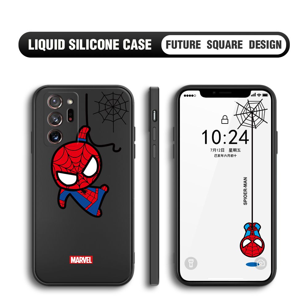 BILI for Samsung Galaxy Note 20 Ultra Back Cover Little Spiderman Multicolor Liquid Silicone Phone Case Soft Square Lens Protection Phone Cases