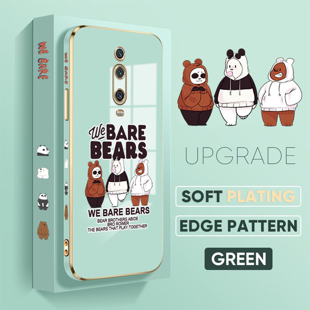 TA for Xiaomi Mi 9T / 9T Pro / Redmi K20 / K20 Pro Back Cover + Free Lanyard Cute Three Bears Luxury 6D Plating Case Side Pattern Soft Silicone Square Phone Cases