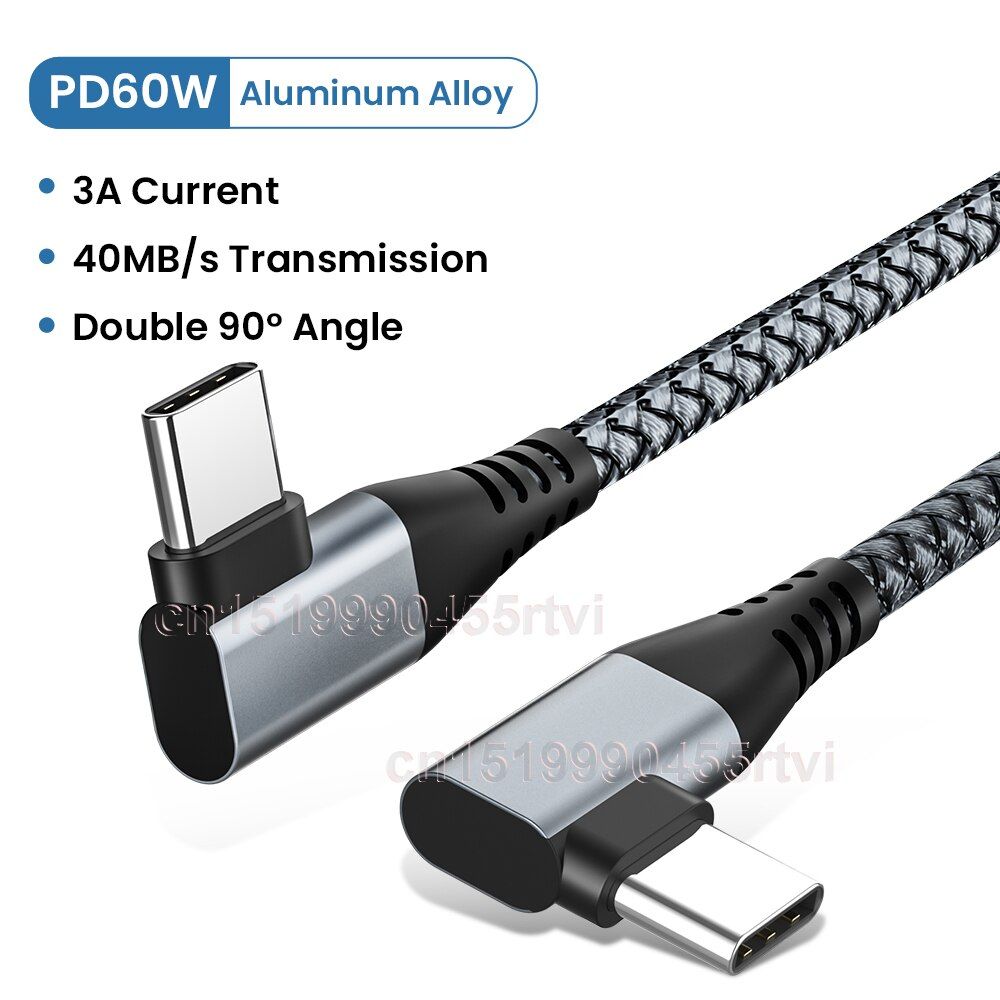 USB C Cable 60W PD USB Type C Cable For Samsung s10 s9 Elbow 3A Fast Charging Cable USB-C Type-C Data Cable For Macbook Pro