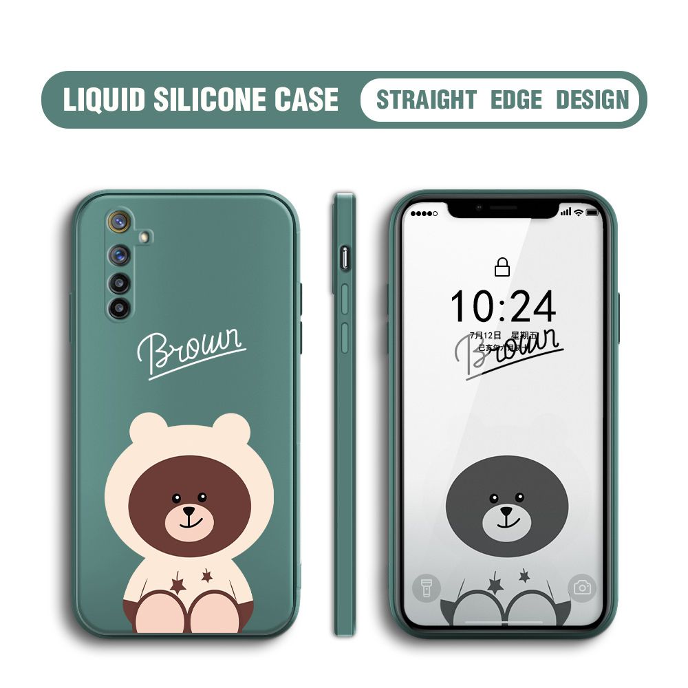 BILI for Realme 6 / Realme Narzo Back Cover Brown Bear Multicolor Liquid Silicone Phone Case Soft Square Lens Protection Phone Cases