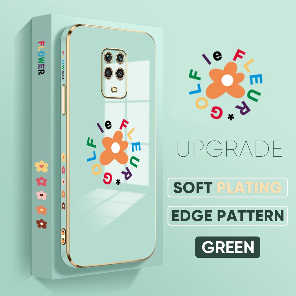 TA for Redmi Note 9S / Note 9 Pro / Note 9 Pro Max / Xiaomi Poco M2 Pro Back Cover Little Orange Blossom Luxury 6D Plating Case Side Pattern Soft Silicone Square Phone Case