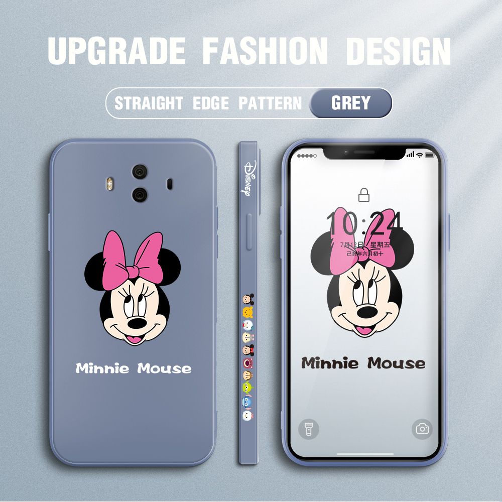 Jizetin for Huawei Mate 10 Case Minnie Mickey Mouse Design Side Design Phone Case Square Edge Pattern Liquid Silicone Cases Full Cover Camera Shockproof Protective Case