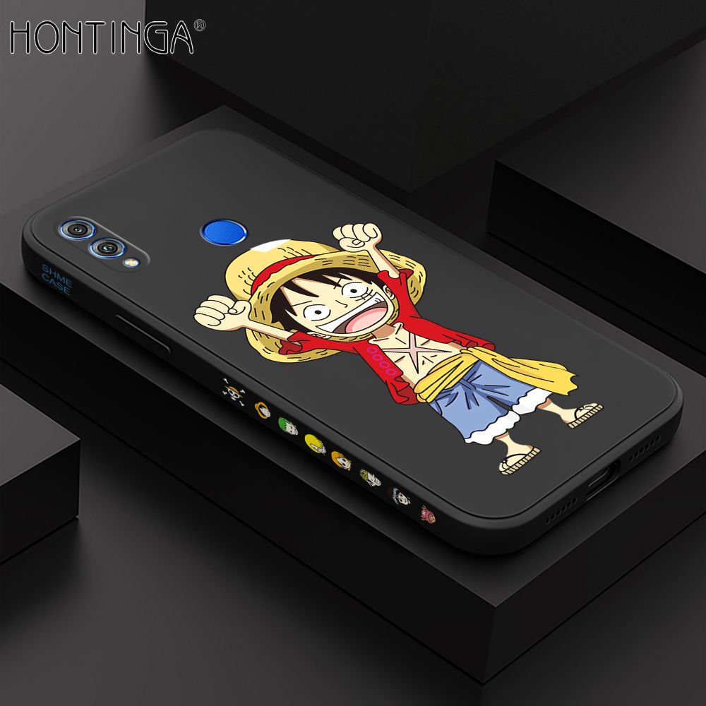 Hontinga for Honor 8X Case Side Design Anime Cartoon Luffy Back Cover Soft Square Edge Pattern Liquid Silicone Trend Phone Cases