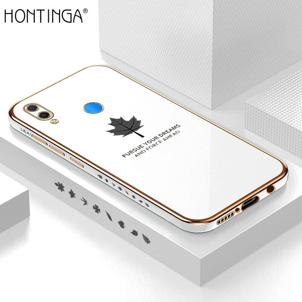 Hontinga for Huawei Nova 3i P Smart Plus Back Cover + Free Lanyard Luxury 6D Plating Shiny Maple leaf Phone Case Soft Silicone Square Mobile Cover
