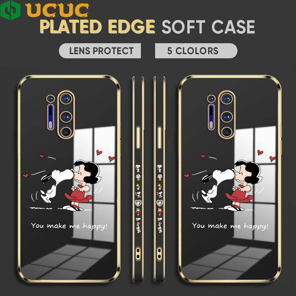 UCUC for OnePlus 8 Pro Back Cover + Free Lanyard Happy Puppy Luxury 6D Plating Case Side Pattern Soft Silicone Square Phone Cases