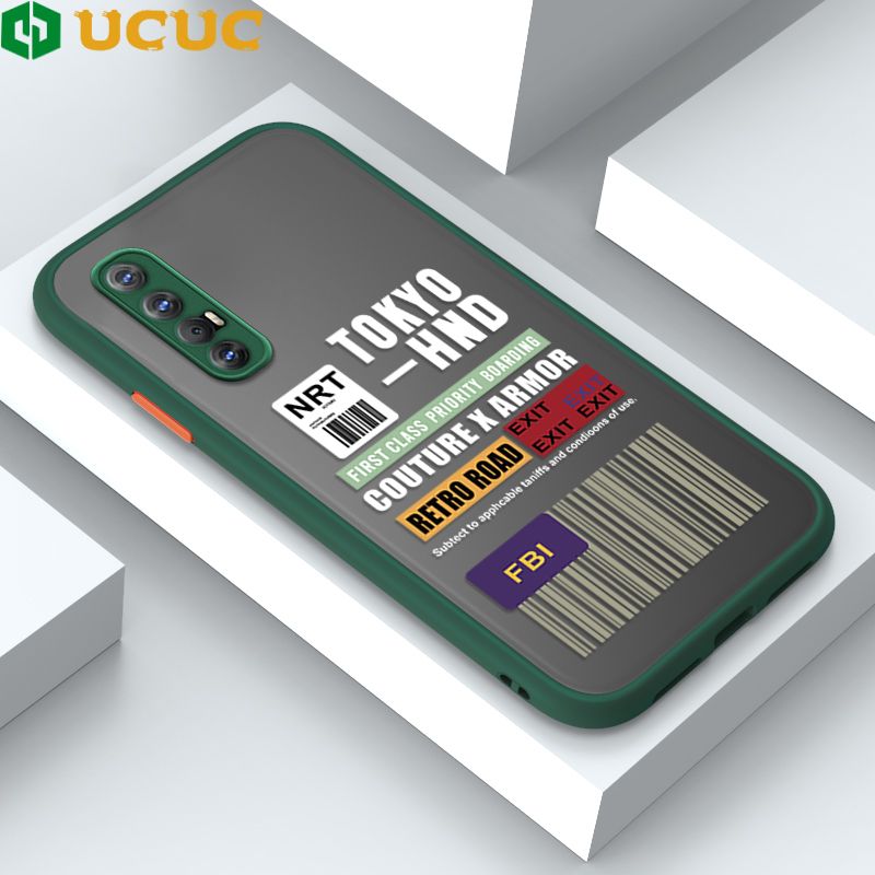 UCUC for Reno3 Pro Back Cover FBI Sticker Frosted Transparent Hard Phone Case Thin Shockproof Full Cover Camera Protect Case